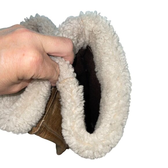 Manas Design Womens Boots Size 38 Distressed Leather Sheepskin Fur Trim Knee - Picture 5 of 9